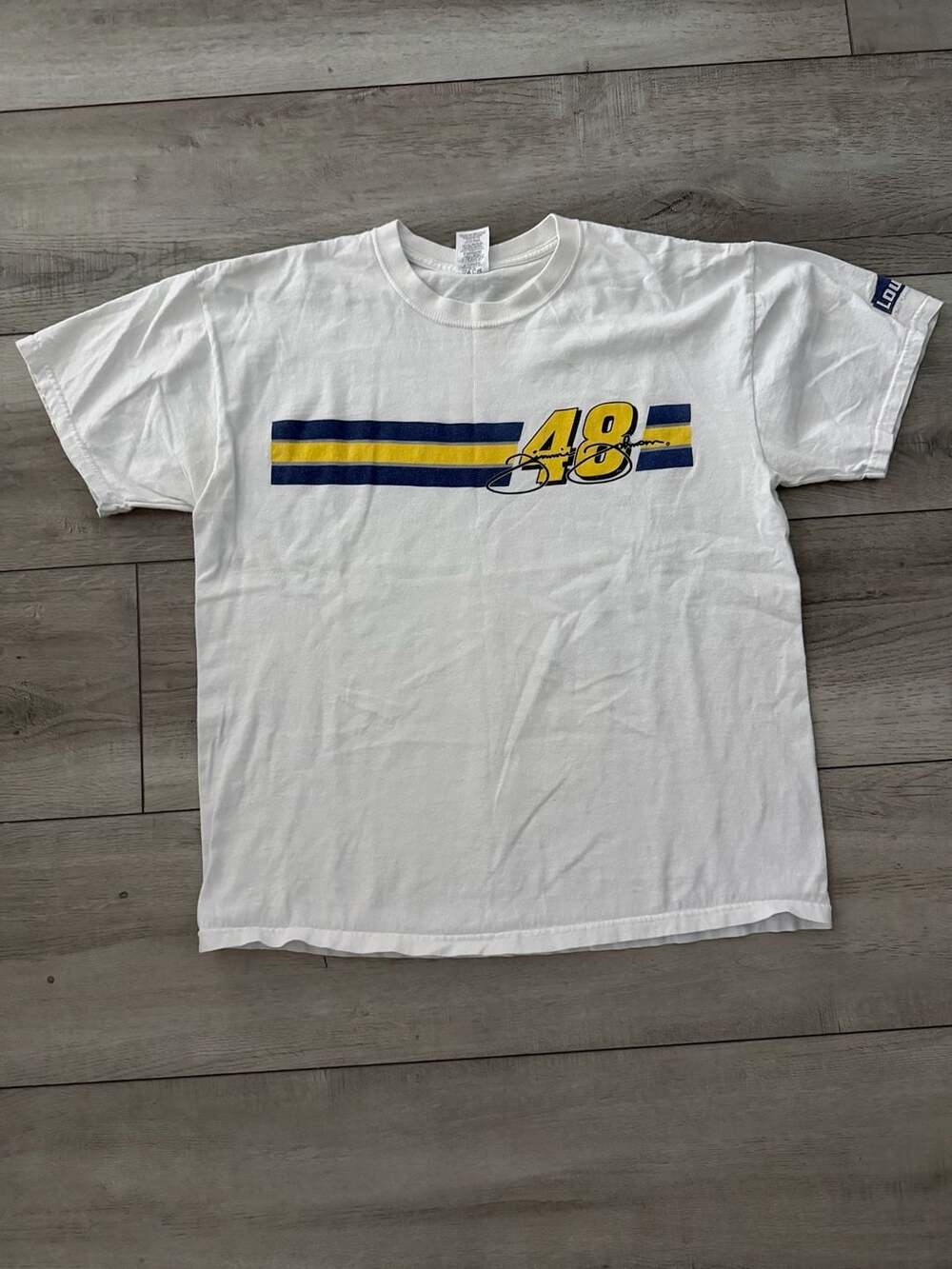Y2K Vintage Jerzees Jimmie Johnson 48 Racing T-Shirt Size L White Heavyweight Co